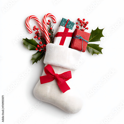 Christmas stocking filled with gifts and treats cozy home environment festive decor aesthetic viewpoint