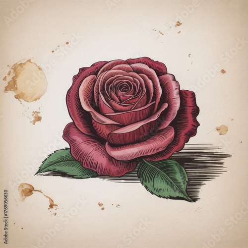 Elegant Red Rose Illustration with Vintage Aesthetic