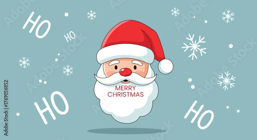 Cheerful Santa Claus Illustration with Merry Christmas Greeting on a Festive Blue Background