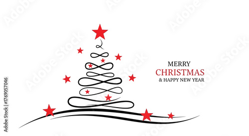 Elegant Christmas Tree Greeting Festive Design with Stars and Wishes for a Happy New Year