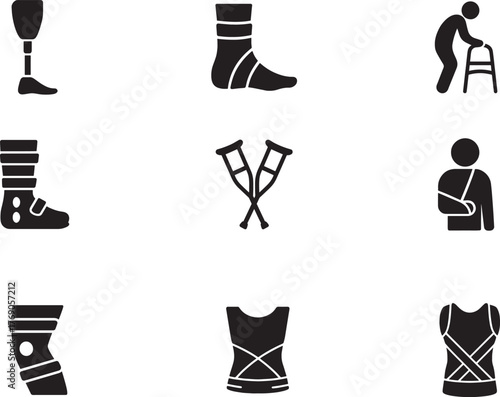 Orthopedic Support, Injury, and Rehabilitation Vector Silhouettes