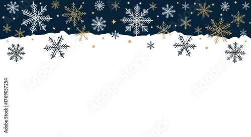 Festive Snowflake Border Winter Holiday Background with Elegant Snowflakes and Decorative Elements