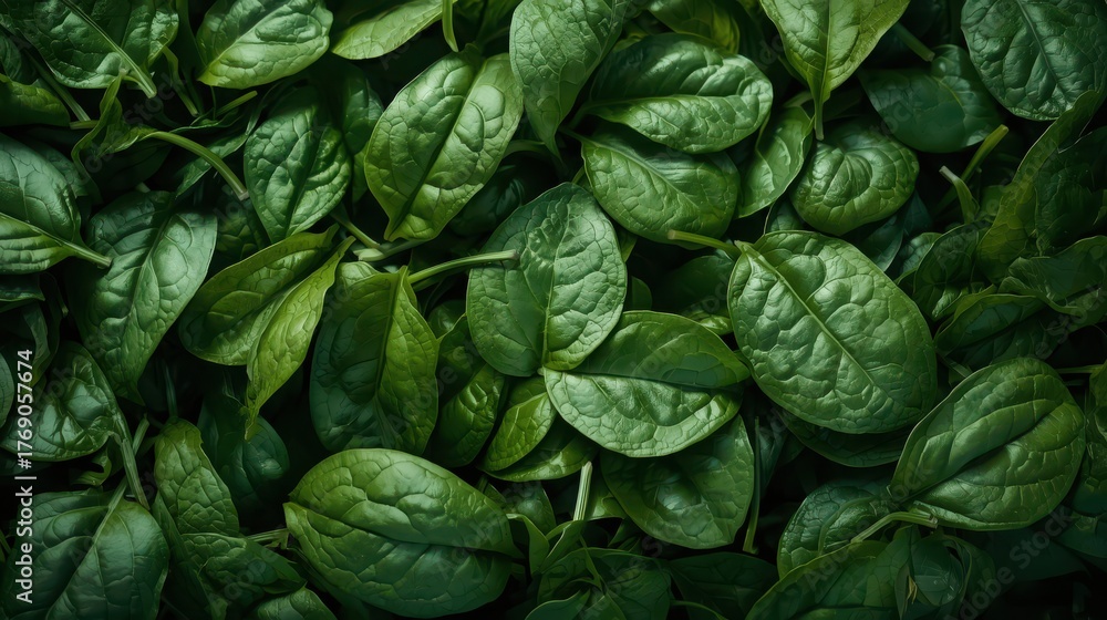 Obraz premium fresh spinach leaves on the market