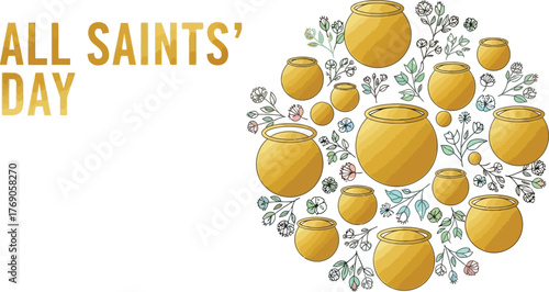 All saints day with golden halo religious holiday, Christian celebration and spiritual event