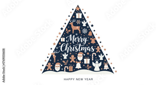 Holiday cheer Festive Christmas tree illustration with decorative elements and merry greetings