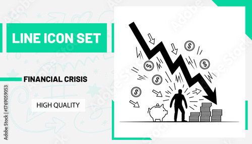 Qulityful Financial crisis line icon set