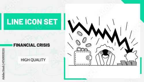 Qulityful Financial crisis line icon set