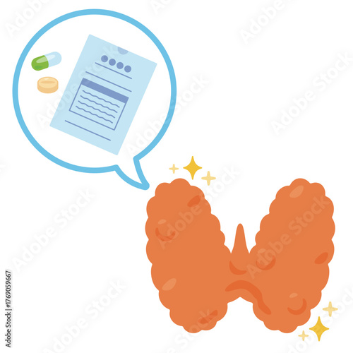薬剤と調子が良い甲状腺のイラスト／Illustration of a Healthy Thyroid and Medication