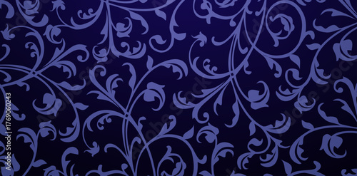 seamless floral pattern swirl ornament curly dark blue color