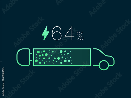 Electric Vehicle battery charging Status Dashboard Interface with EV Charging Connector progress bar to car shapes symbols vector design concept. Battery charger for EV car, ui, webste, infographic.
