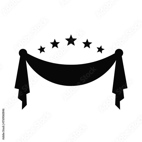 Black five star banner draped with fabric stars