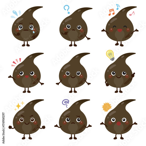 毛根のキャラクターイラスト　表情セット／Cute Illustration Set of Hair Character Faces and Expressions