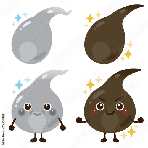 白髪の毛根キャラクターと黒髪の毛根キャラクターイラスト／Cute Illustration of a White and a Black Hair Character