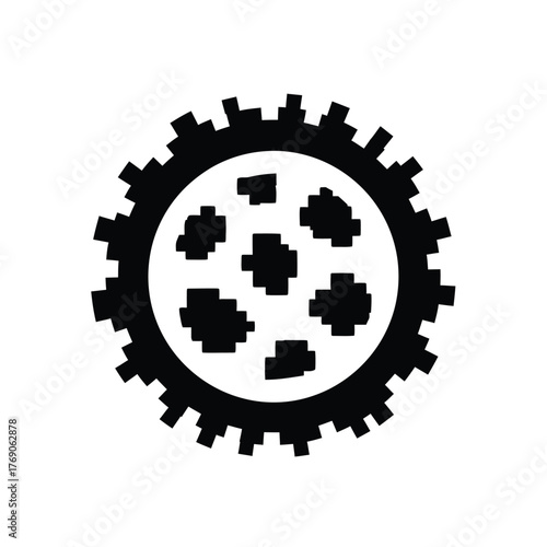 Black gear wheel with internal pixelated shapes mechanical