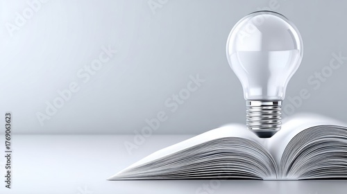 Light bulb illuminating open book symbolic image light bulb resting on open book representing ideas knowledge learning