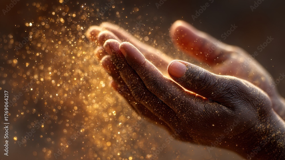 Fototapeta premium Hands Raised in Prayer with Divine Blessing and Glowing Light