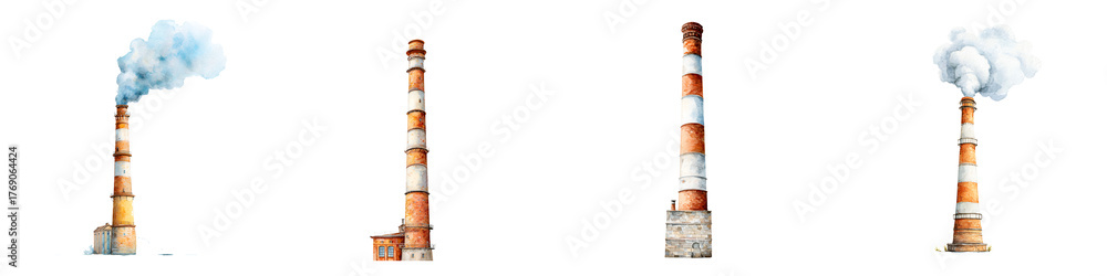 Fototapeta premium Industrial Chimneys: Set of Factory Smokestack Illustrations