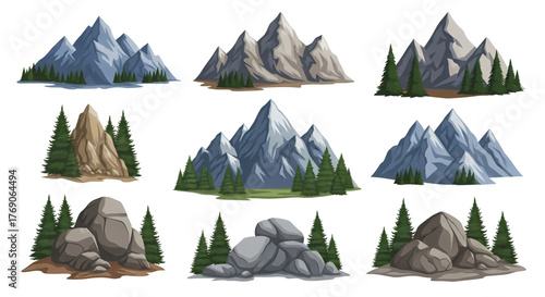 Collection of Stylized Mountain Peaks and Rocky Outcrops.