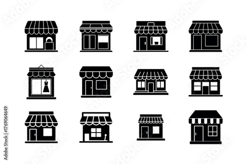 Storefront Icons Set — Small Business and Shop Silhouettes for Retail Design