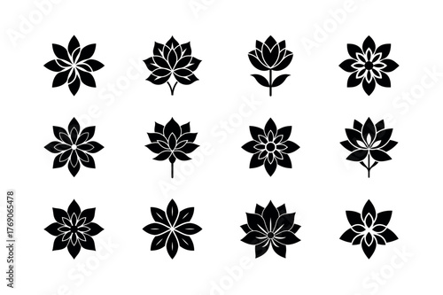 Floral Icons Set — Lotus, Bloom, and Petal Silhouettes for Nature and Decorative Designs