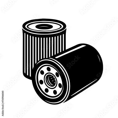Oil Filters Vector Illustration — Car Engine Maintenance Part in Retro Black Style