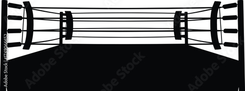 Black silhouette of a boxing ring with ropes and posts black and white sport