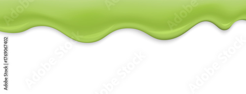 Realistic hanging slime border with green dripping edge, isolated vector illustration for halloween design, toxic liquid style, and spooky horror background.