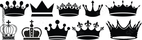 Crown icon.Royal crown symbol collection set. line crown icon. vector illustration. King and Queen Crowns.crown icon on white background crown, king,queen, royal, princess, prince,king.