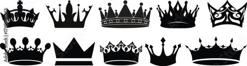 Crown icon.Royal crown symbol collection set. line crown icon. vector illustration. King and Queen Crowns.crown icon on white background crown, king,queen, royal, princess, prince,king.
