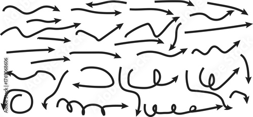 Hand Drawn Arrows Vector Illustration: Black Doodle Arrow Set for Graphic Design, Directional Elements, and Creative Projects