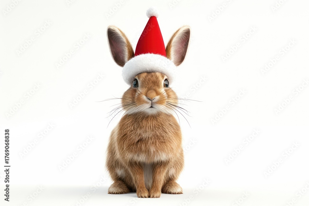 Fototapeta premium Rabbit wearing santa hat animal bunny illustration.