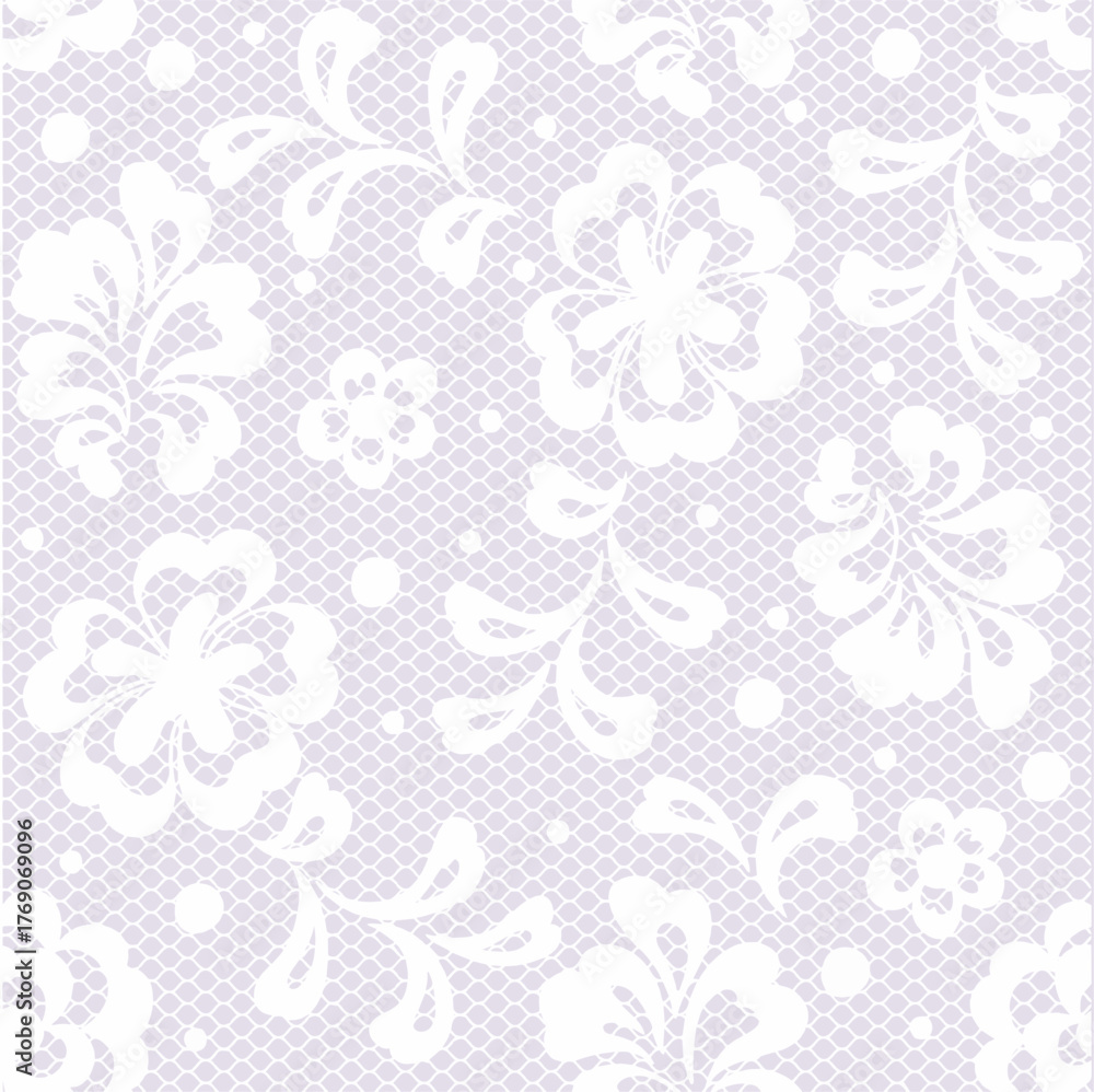 Obraz premium Elegant White Lace Floral Seamless Background on Lavender
