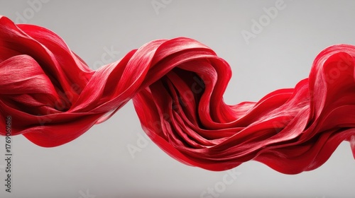 Flowing Red Ribbon with Graceful Tails on Soft White Background