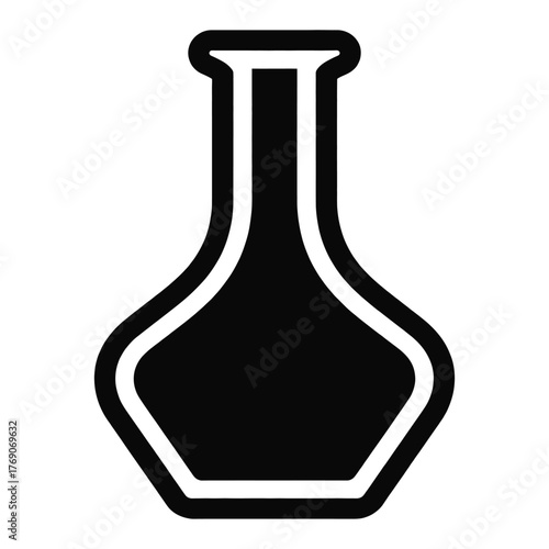 Black laboratory flask icon with white outline science