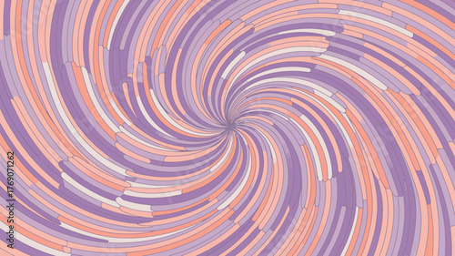 Abstract swirl pattern with curved lines in shades of purple peach and cream forming a vortex design