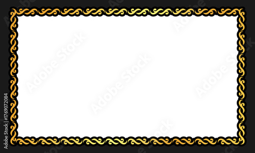 Elegant Golden Wave Swirl Border Frame On Black Background For Certificate Or Invitation