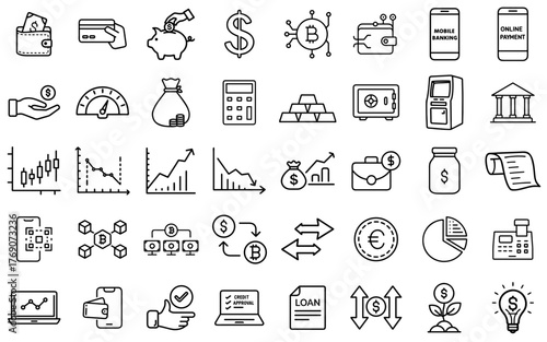 Financial icon set on a transparent background  
