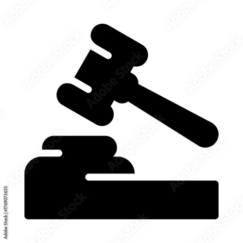 Judge's Gavel and Sound Block Black Glyph Icon | Minimalist Vector Symbol for Auction, Court Verdict, Judgment, Authority, and Decision Making, Ideal for Legal, Finance, and Government Applications