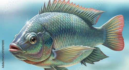 Colorful Tilapia Fish with Detailed Scales and Fins in Aquatic Environment.
