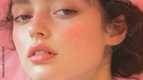 Wallpaper Mural Extreme close-up portrait of a gorgeous young woman with natural makeup and shiny lips Torontodigital.ca