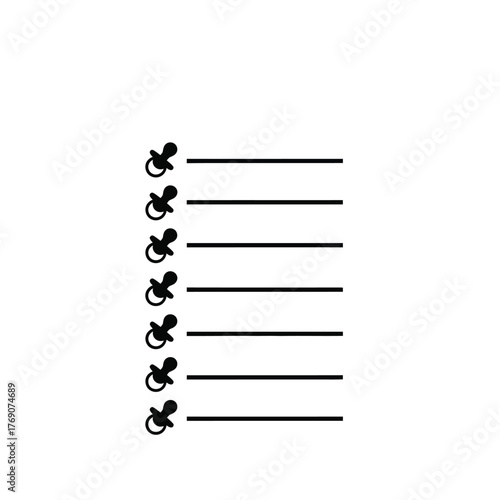 Black pacifiers and lines on white background baby