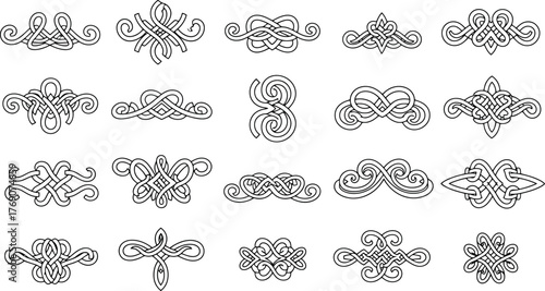 Collection of intricate Celtic knotwork design elements and dividers.