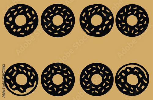 Sweet and delicious bakery Donuts. Glazed donuts topped with sprinkles. Editable vector, EPS 10.