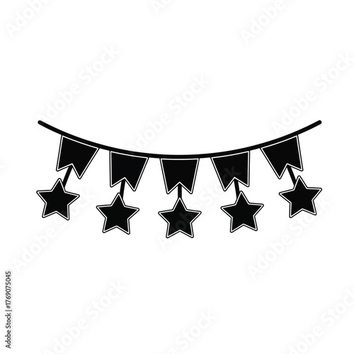 Black pennant banner with stars on white background