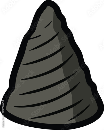Cone shaped dark volcanic rock with ridges