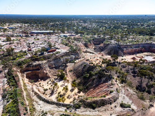 Aerial view of opal mine shafts, Lightning Ridge, Australia
