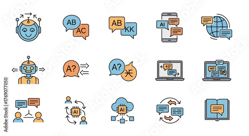 Collection of AI and Automatic Language Translation Icons