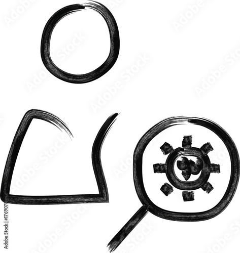 Handmade Black and White Microbiologist Symbol Sketch with Abstract Scientific Icons
