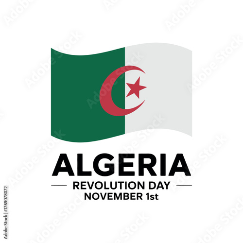 Free Download Algeria Revolution Day Flag with November 1st Date Illustration - GFXLoad