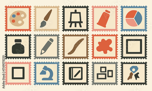 Creative Art Tools Stamp Icons Set